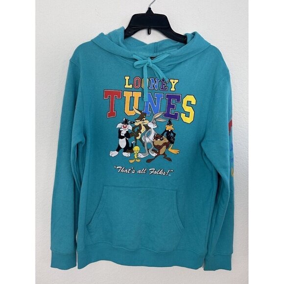 Looney Tunes Other - NWOT Looney Tunes Men's Neon Blue/Green Hooded Sweatshirt Size S Anime Influence